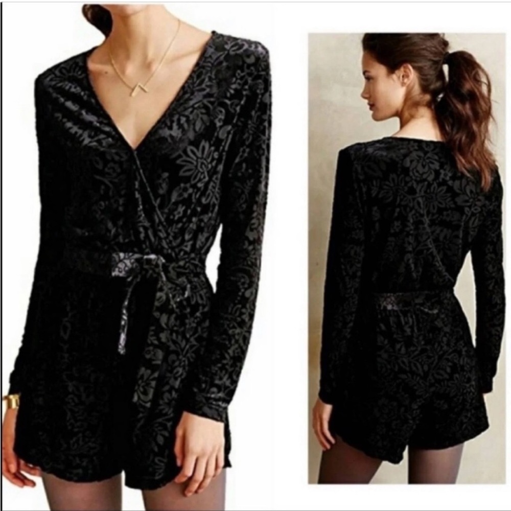 SAYLOR Black Floral Velvet Wrap Romper